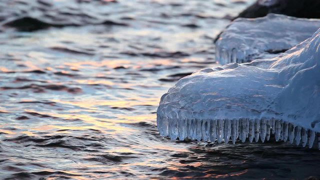 ice and water at sunset