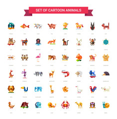 Fototapeta premium Flat design wild and domestic animals icons set