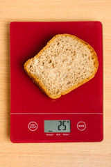 piece of bread on a digital scale