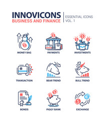 Modern office and business line flat design icons, pictograms set