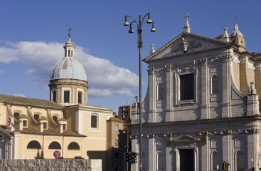Fototapeta na wymiar Saint Jerome of the Croats and San Rocco churches, on Via Tomacelli in the Campus Martius of Rome, Italy