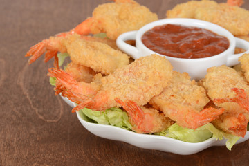 macro shrimp and sauce shallow DOF