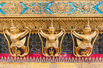 Thai Garuda Statues (State symbol of Thailand) in Wat Phra Kaew Ancient Temple of the Emerald Buddha