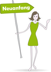Frau mit Schild Neuanfang