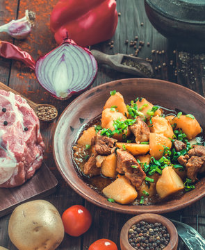Pork and potato stew rustic style