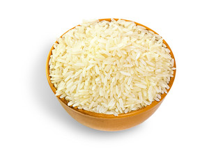 Raw jasmine brown rice in brown bowl