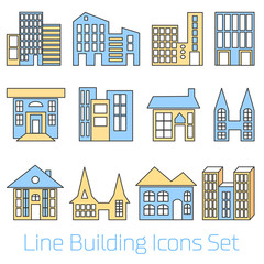 Colored line Building Icons Set