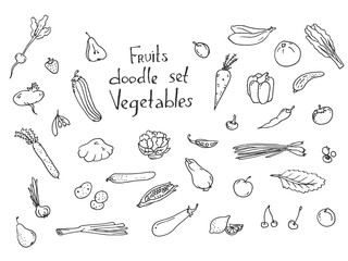 Fruits and vegetables Sketch set