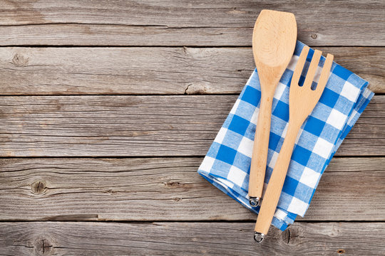 Cooking utensils on wooden table