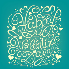 Happy Valentine's Day hand drawn lettering greeting card template.