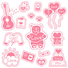 Set of stickers with messages of love