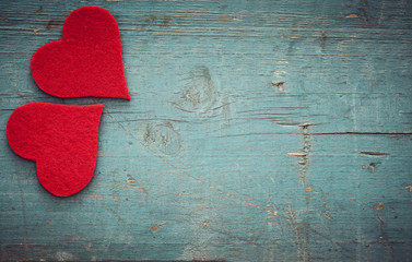 Valentines day hearts on wooden background