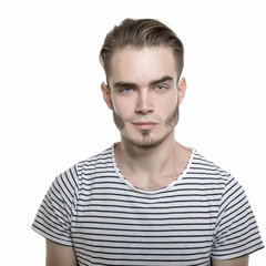 Fototapeta premium Portrait of young man, isolated on white background, image toned