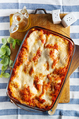 classic cooked lasagna on baking sheet
