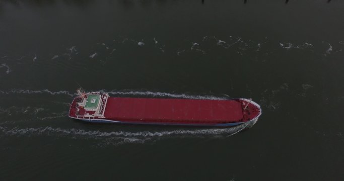 aerial view of an cargo vessel in the kiel canal