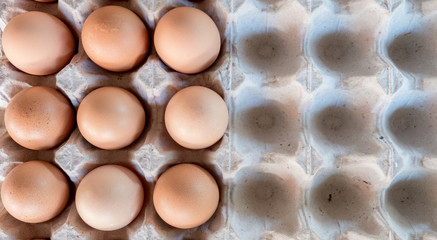 Eggs chicken farm, selection focus.