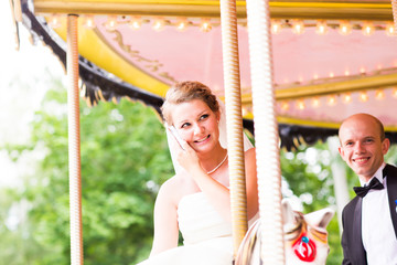 Bride and groom in a carriage