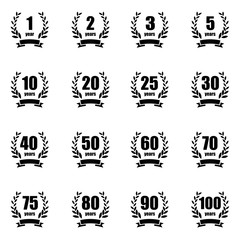 Anniversary label collection. Laurel wreath design. Anniversary icon