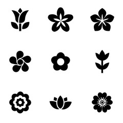 Vector black flowers icon set. Flowers Icon Object, Flowers Icon Picture, Flowers Icon Image - stock vector - 99776146