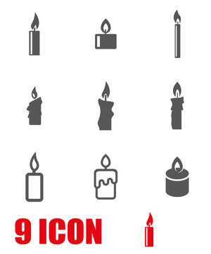 Vector grey candles icon set. Candles Icon Object, Candles Icon Picture, Candles Icon Image - stock vector