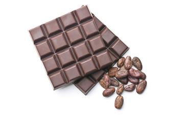 dark chocolate bars and cocoa beans