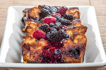 Bread pudding with berry topping
