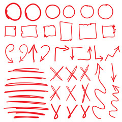 Hand drawn diagram or flowchart, imitation of hand drawing of mind mapping. With yes, no, ok signs.