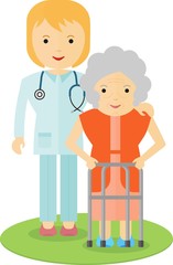 doctor helping an elderly woman