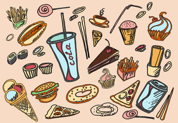 Colored Doodle Fast Food