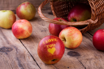 Valentines day card - Red apple with i love you text and heart