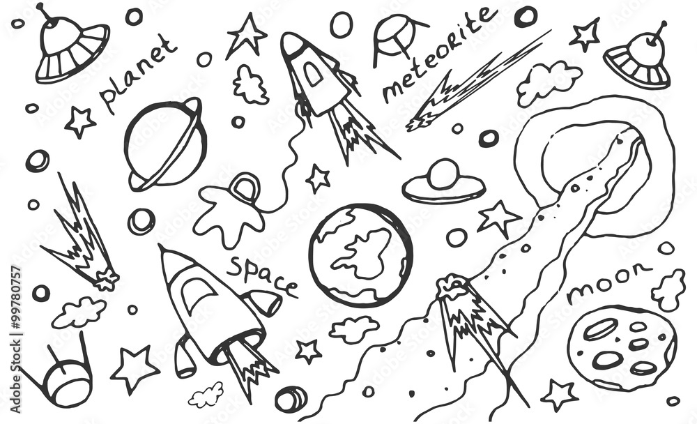 Wall mural doodle vector set of cosmos