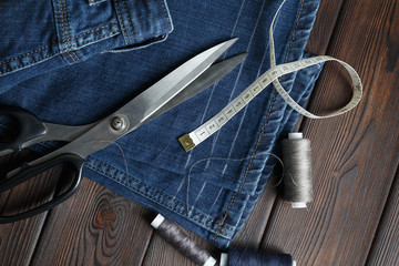  Jeans with dressmaking sewing utensils needlework
