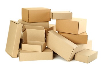 Empty cardboard boxes isolated on a white