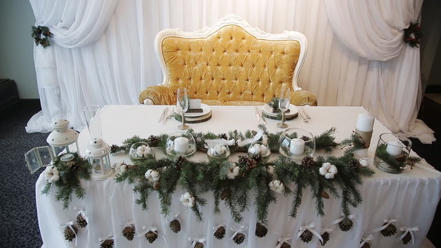 Christmas decorations on wedding table Rustic