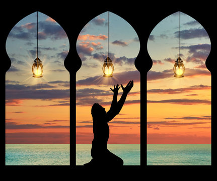  Silhouette of praying Muslim