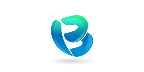 B Blue Wave Letter Logo
