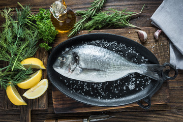 Fresh sea fish in frying pan