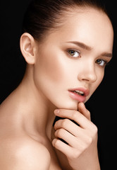 Fototapeta na wymiar Close-up portrait of beautiful woman with clear healthy skin