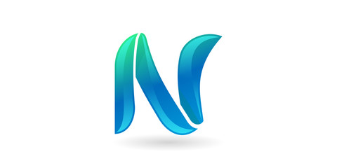 N Blue Wave Letter Logo