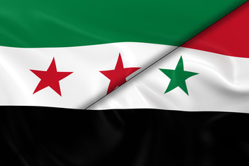 Syrian Crisis Concept Image - Flags of the Syrian Opposition and the Syrian Government Divided Diagonally
