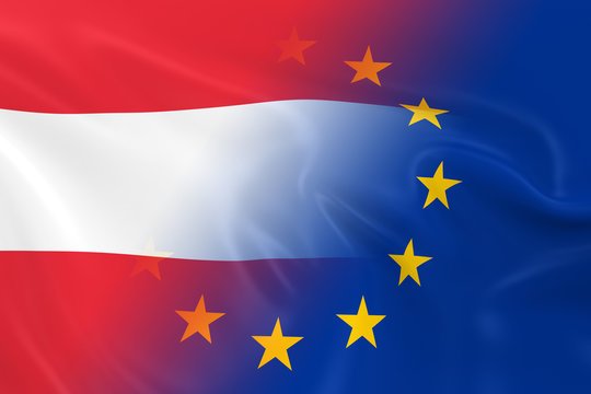 Austrian and European Relations Concept Image - Flags of Austria