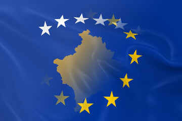 Kosovan and European Relations Concept Image - Flags of Kosovo a