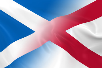 Scottish and Northern Irish Relations Concept Image - Flags of Scotland and Northern Ireland Fading Together