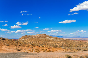 Fototapeta na wymiar Desert in Southern Nevada and its blue sky, Valley of Fire State Park