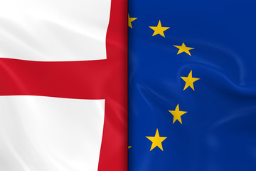 Flags of England and the European Union Split Down the Middle - 3D Render of the English Flag and EU Flag with Silky Texture