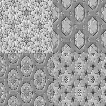Set of 4 caleidoscopic mosaic ornamental seamless pattern