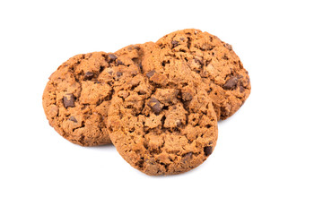 Chocolate chip cookies isolated on white