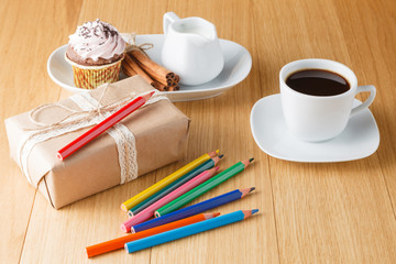 Vintage gift box on wooden background