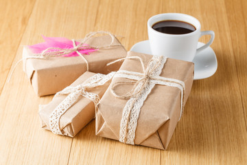 Vintage gift box on wooden background