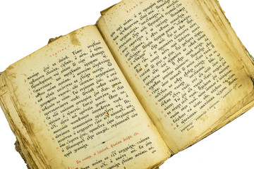 Obraz premium Top view of opened a very old psalmbook on Church Slavic